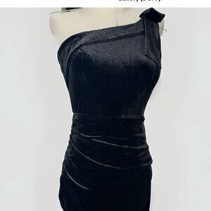 NWOT (S) Velvet 1-Shoulder Faux Wrap Hip Gathered V-Neck Floor Length